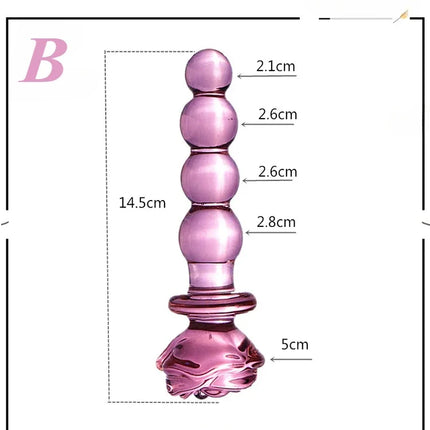 Rose Glass Bullet Butt Plug Transparent Pink Stimulating Anal Masturbation Beads Penetration Anal Plug Adult Sex Toy