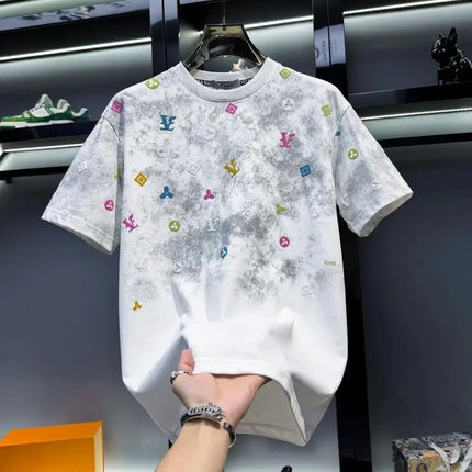 New 2025 Men's Tie Dye Vintage Short Sleeve T-Shirt Trendy Summer Casual Crew Neck Top Quality Material Fashionable Men's Wear