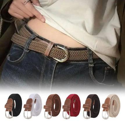 120-130cm Casual Knitted Pin Buckle Men Belt Woven Canvas Elastic Expandable Braided Stretch Belts For Women Jeans Female B D1g1
