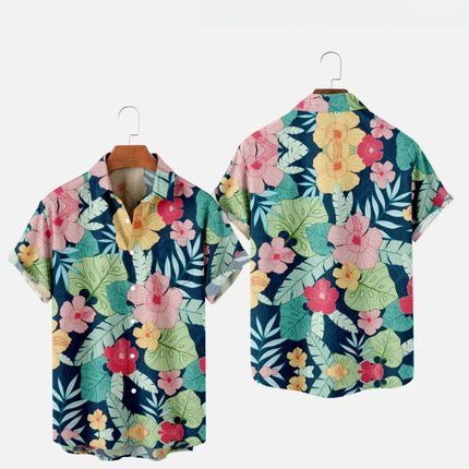 Men's Fashion Summer T-Shirts Hawaiian 3d Print Cozy Casual One Button Shirts Short Sleeve Beach Oversized Shirts