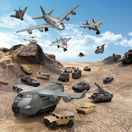 Children's Toy Car Model Set, Featuring 3 Themes: Aviation Aircraft, Dinosaur Transport, and Military Vehicles, Optional, with a Variety of Different Cars and Airplanes, Is a Perfect Gift for Boys and Girls Aged 3-12 for Birt