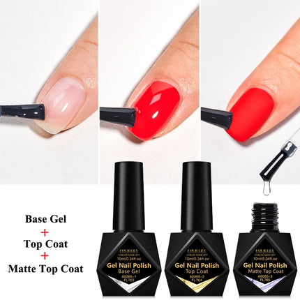 FOUR LILY 10ml Base Gel, Top Coat, Matte Top Coat Functional Nail Care Long Lasting UV/LED Varnish Gel Nail Polish Manicure