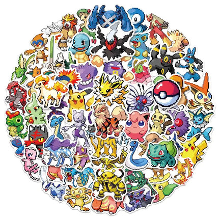 50PCS Cute Pokemon Pikachu Pixel Stickers Cartoon Anime Sealing Decoration DIY Laptop Decals Graffiti Stiker Reward Gift Toy