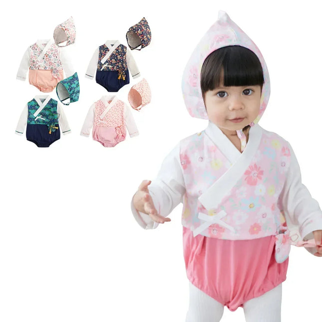 Spring Summer Baby Boys Girls Romper Set With Hat Bodysuit Baby Romper Newborn Clothing Japanese Korean Jumpsuit Festival Set
