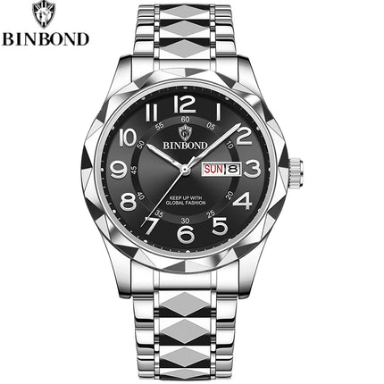 BINBOND Top Brand Luxury Men's Wristwatch Waterproof Luminous Date Week Men's Watches Stainless Steel Quartz Men's Watch Male reloj