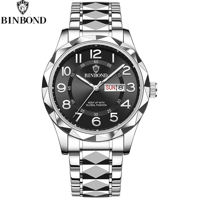 BINBOND Top Brand Luxury Man Wristwatch Waterproof Luminous Date Week Men Watches Stainless Steel Quartz Men's Watch Male reloj