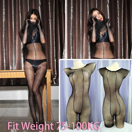 1D glossy full body tight fitting stockings with protective cover, headband or high collar, suitable for men's and women's jumps
