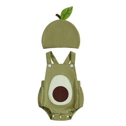 Pudcoco Infant Newborn Baby Summer Outfit, Sleeveless Fruit Overalls Romper with Hat 2-piece Outfit for Boys Girls 0-18M