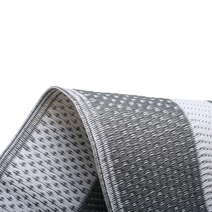 6' x 9' Outdoor Mat with Ground Pegs - Durable PP Material, Gray and White Grid Pattern, Perfect for Patio, Camping and Outdoor