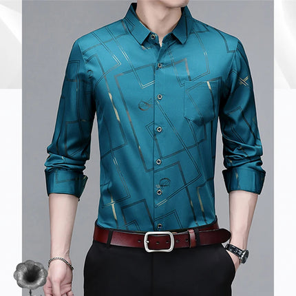 Men's Casual and Fashionable Long Sleeved Printed Shirt, Non-Iron and Wrinkle Resistant Business Top