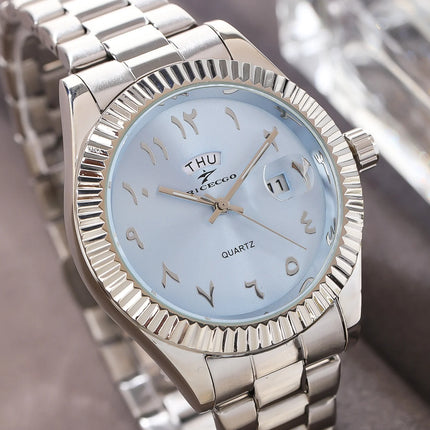Fashion Sports Watches Men Business Stainless Steel Watchband Calendar Week Display Reloj Masculino Leisure Clock WristWatch