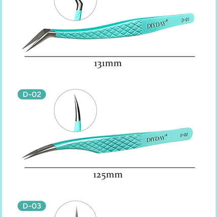 DIYDAY Anti-Slip Tweezers, High-Density Fiber Tip for Eyelash Extensions & Eyebrow, Professional Precision Beauty Tools