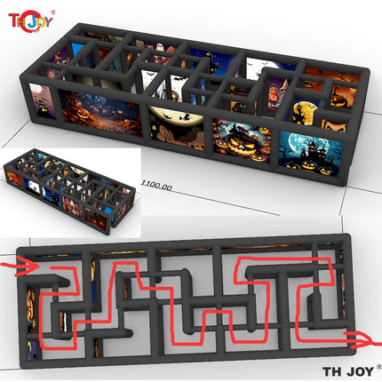 New Design Black Fun Maze Game Large Inflatable Halloween Haunted House Inflatable Haunted Labyrinth Maze for Outdoor Play