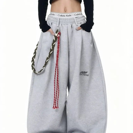Streetwear Wide Leg Baggy Sweatpants Men Y2K Vintage Loose Curved-leg Pants Casual Sports Straight Hip Hop
