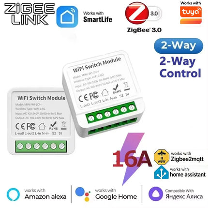 1/10PCS ZigBee 3.0 Smart Switch 16A 2-Way Control Module On / Off Breaker Wireless Remote Voice Control for Tuya Alexa Google