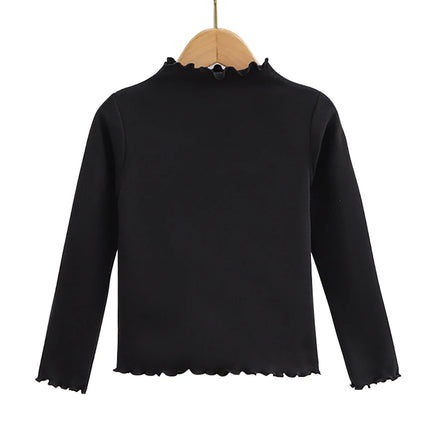 Girls' Long-Sleeve T-Shirt with Ruffle Edges, Soft and Warm Fashion Solid Color Tops, Cute Spring Autumn Casual Shirt for Kids