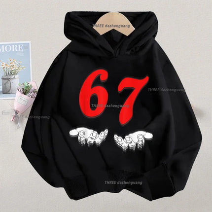Autumn Children's Comfortable Hoodies 67 Six Seven Digit Print Kid Cute Fleece Sweatshirt Boys Girls Casual Fashion Sport Hooded
