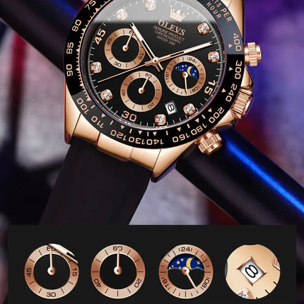 OLEVS 2875 Fashion Men's Watch Luxury Original Moon Phase Calendar Wristwatch Chronograph Luminous Waterproof Watch For Men