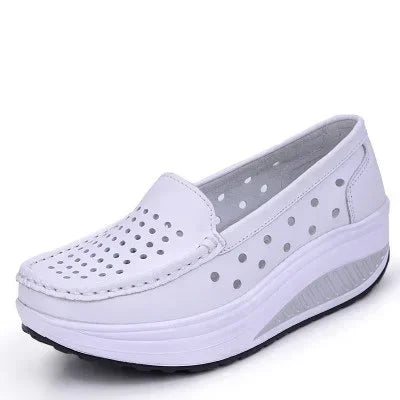 TIMETANG Women shoes summer women leather shoes platform plus size nurse wedges shoes women mesh hole working flats C202