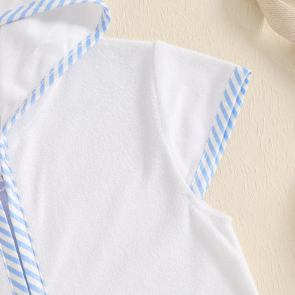 Toddler Girl Hooded Beach Coverup Summer Infant Stripe Print Zipper Robe Children Short Sleeve Summer Swimwear Cover-up