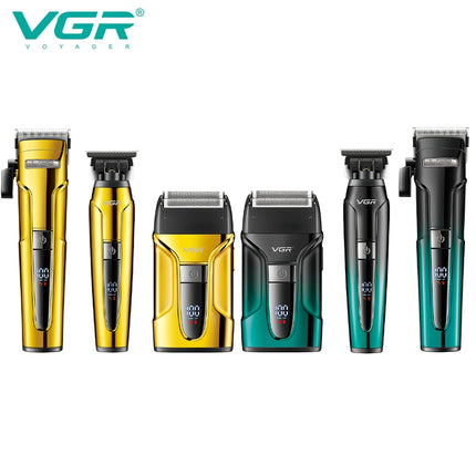 VGR 3-in-1 Hair Trimming Set Professional High end Electric Push Clipper Oil Head Carving Pusher LED Reciprocating Shaver V-694
