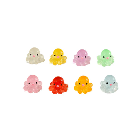10 Pcs Glow-in-the-dark Cute Octopus Resin Desktop Decorations Ornaments Diy Handmade Hairpin Keychain Accessories Toys