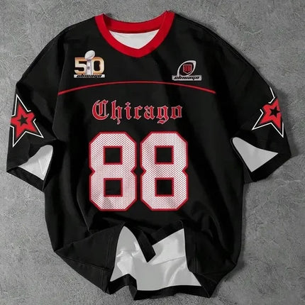 2025 summer new men's T-shirt Casual crewneck T-shirt Chicago letters 3D printed pattern polyester pullover summer daily outdoor