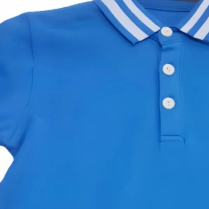 Summer boys style embroidery color contrast lapel single breasted blue short sleeve T-shirt breathable comfortable POLO shirt to