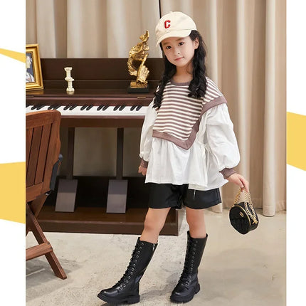 Girls Long Boots Children Knee-High Fashion Motorcycle Boots Rubber Soft Platform for Princess Kids High Boots Classic Winter