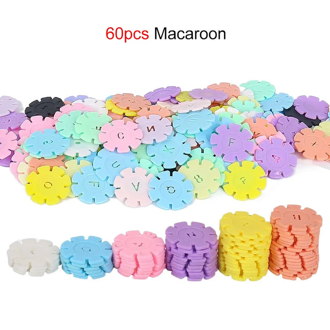 60~200pcs/lot Macaron Colors Snowflake Toys Children Building Blocks DIY Kindergarten Game Assembly Educational Toy Gift TMZ