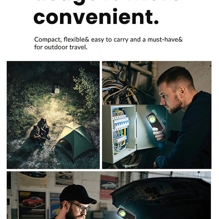 COB Work Light Flexible Hose Flashlight USB Charging Magnetic Car Repair Light with Back Clip Ideal for Working Camping Fishing