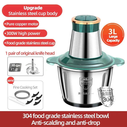 3L Portable Household Meat Mincer Grinder Vegetable Food Processor Chopper Kitchen Multifunction Stainless Steel Slicer Machine