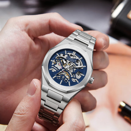 LONGLUX Men Automatic Watch Special Tough Guy Waterproof Skeleton Mechanical Watches Trend Alien Stainless Steel Gift Watch
