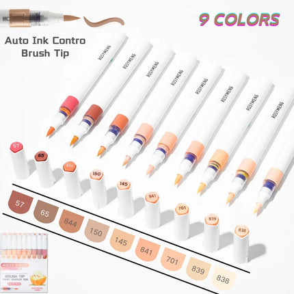 ROSYMENG 126/9 Colors Acrylic Paint Marker Pens Soft Brush Professional Drawing Pens PK LANGUO School Stationery Art Supplies