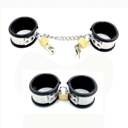 BDSM bondage restraints stainless steel silicone hand ankle cuffs sex toys for couples bed bondage chastity handcuffs
