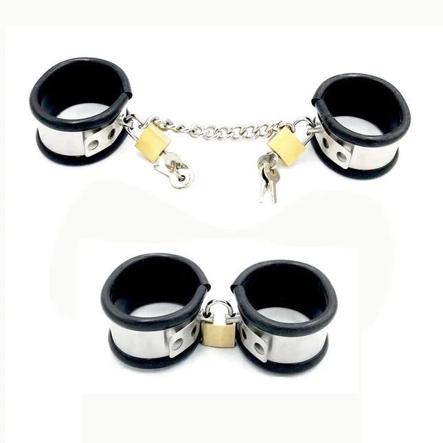 BDSM bondage restraints stainless steel silicone hand ankle cuffs sex toys for couples bed bondage chastity handcuffs