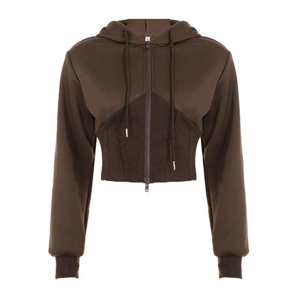 Sporty Activewear Solid Corset Style Hoodies Casual Zip-Up Long Sleeve Hooded Sweatshirt Women Autumn Winter Streetwear Coats