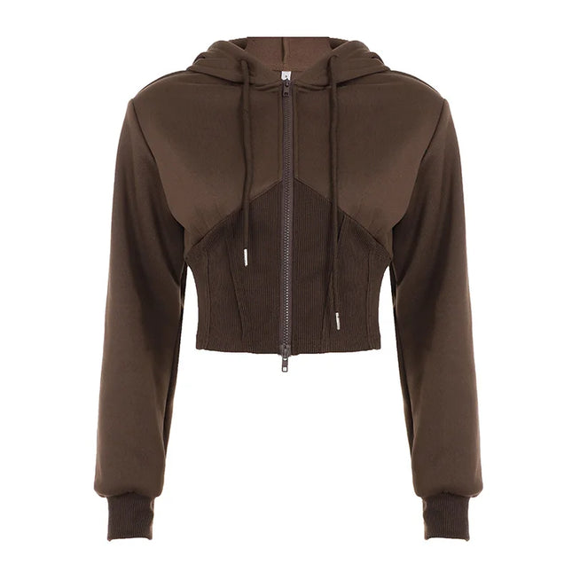 Sporty Activewear Solid Corset Style Hoodies Casual Zip-Up Long Sleeve Hooded Sweatshirt Women Autumn Winter Streetwear Coats