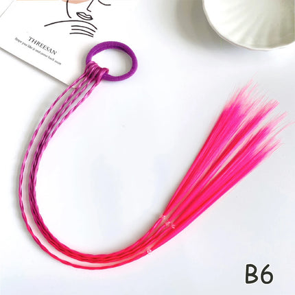 Girls Synthetic Colorful Braids Hair Extensions With Rubber Bands Rainbow Braided Hairpieces Ponytail Hair Accessories For Girls