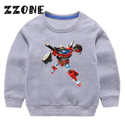 Kids Sweatshirts Tobot Evolution Transformer Robot Car Print Funny Children Hoodies Casual Baby Pullover Tops Girls Boys Clothes