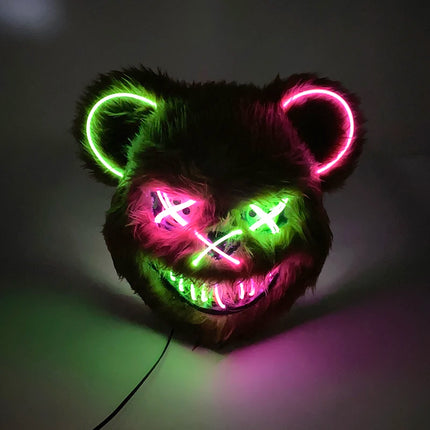 Halloween Light Up Horror Mask Glowing Bloody Bear Killer Mask Flashing Neon Scary Bear Mask for cosplay mask purim props