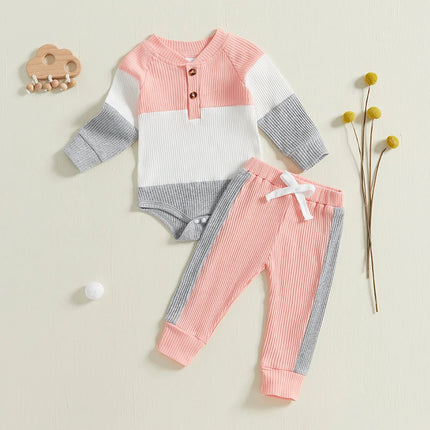 Newborn Infant Baby Girl Clothes Ribbed Knitted Long Sleeve Romper Long Pants Stretchy Fall Outfits