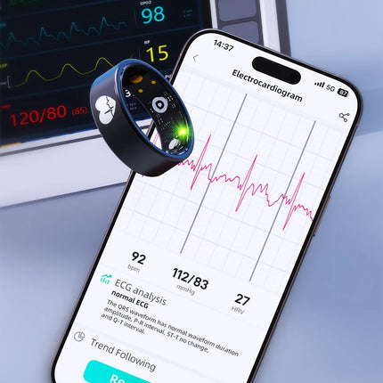 R30 ECG Smart Ring Men Women Charging Box Body Temperature Blood Pressure Health Monitor IP68 Waterproof Remote Control Rings