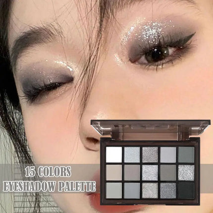 Smoky Black Eye Shadow Palette 15 Colors Black Gray Rose Eyeshadow Lasting Shimmer Eyes Makeup Dark Gothic Eye Shadow Plate