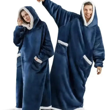 180cm Super Long Flannel Blanket Pyjamas with Sleeves Winter Hoodies Sweatshirt Women Men Pullover Fleece Giant Oversized Outdoo