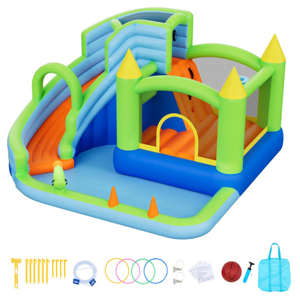 SucceBuy 11.3x12.3x7.0 ft Inflatable Bounce House with Castle Bounces Splash Pool & Water Ring Toss for 3 to 4 Kids Ages 3 to 8