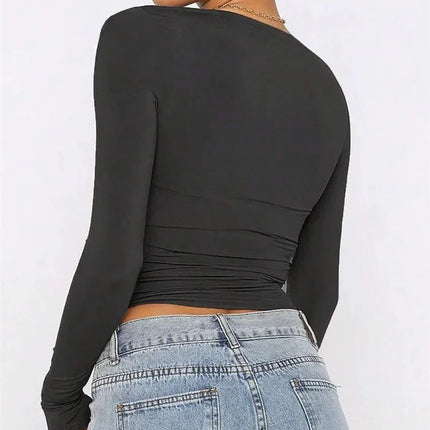 Basic Long Sleeve Crop Top for Women Spring Autumn Winter Round Neck Slim Fit Solid Color T-shirt Streetwear Tee Top