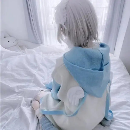 Girls Sweatshirts Subculture Japanese Blue White Autumn Hoodies with Hooded Y2k Winter Women Kawaii Loose Trend Hoodies