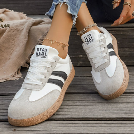 Lightweight Comfortable Sneakers Fashion Striped Lace-Up Sports Shoes Women's Casual Breathable Low-Top Rubber Outsole Sneakers