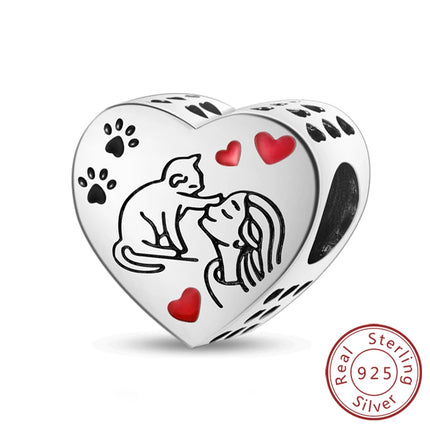 Original 925 Sterling Silver Charm Beads Love Heart Family Charms Pendant Fit Bracelet Charm Women DIY Jewelry Gift